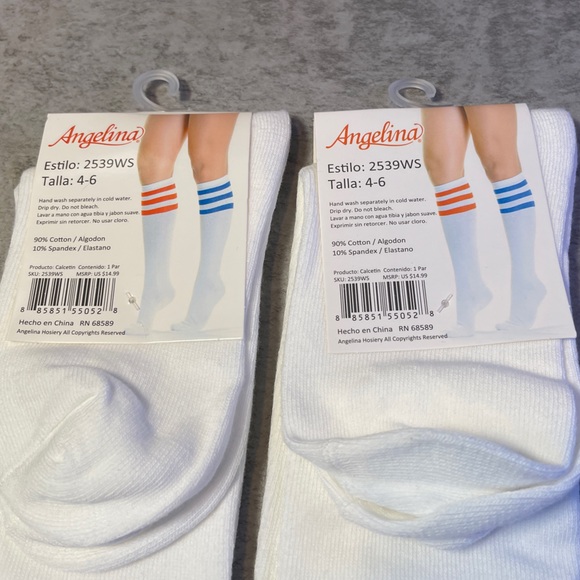 2 Pairs Knee High Socks White w/ Pink Stripes and White w/ Purple Stripes SZ 4-6 - Picture 6 of 6